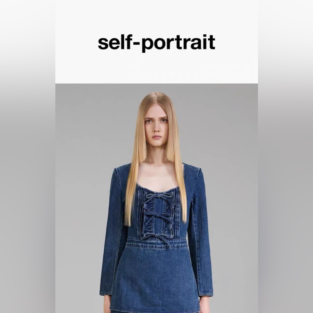 **NEW** SELF-PORTRAIT Dark Wash Denim Bow Playsuit